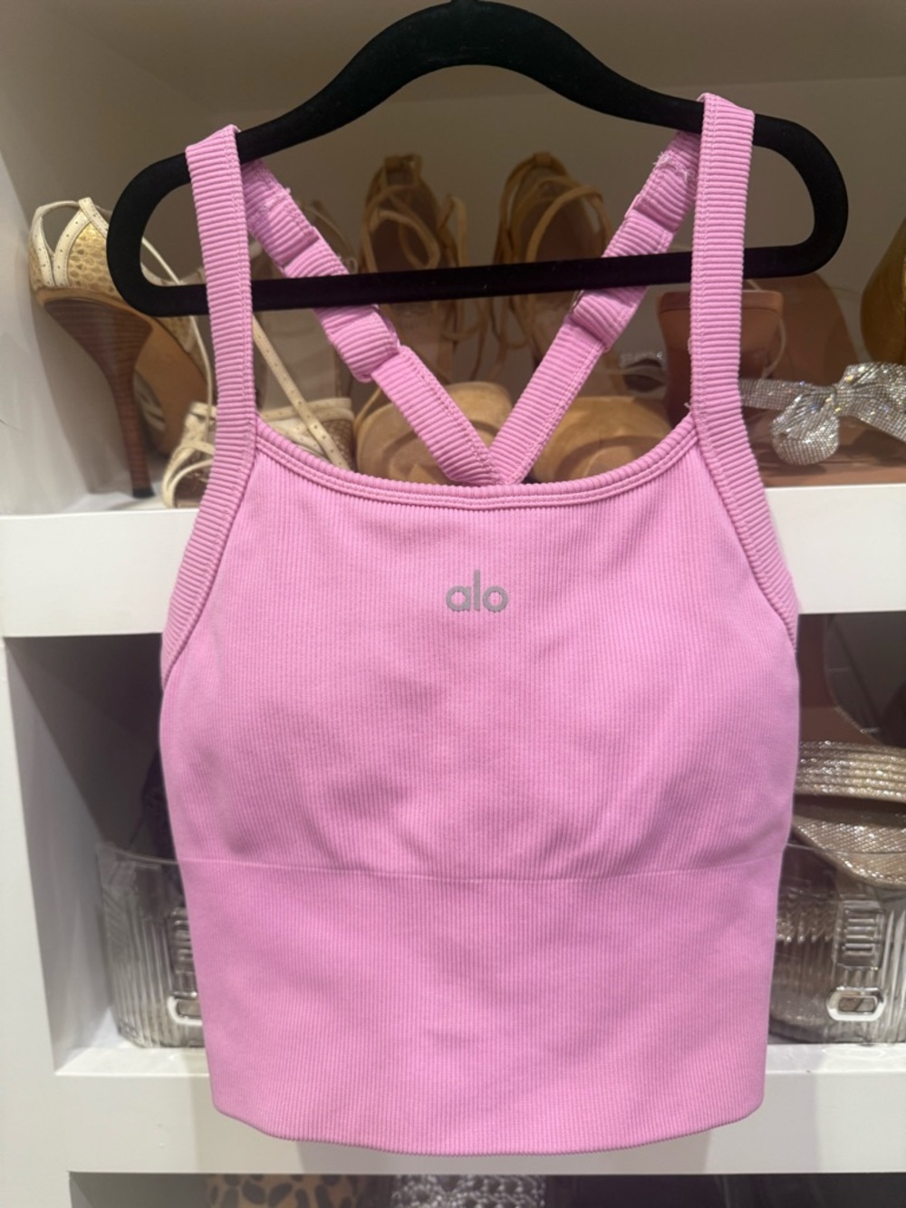ALO Yoga Pink Ribbed Crossback Tank Top
